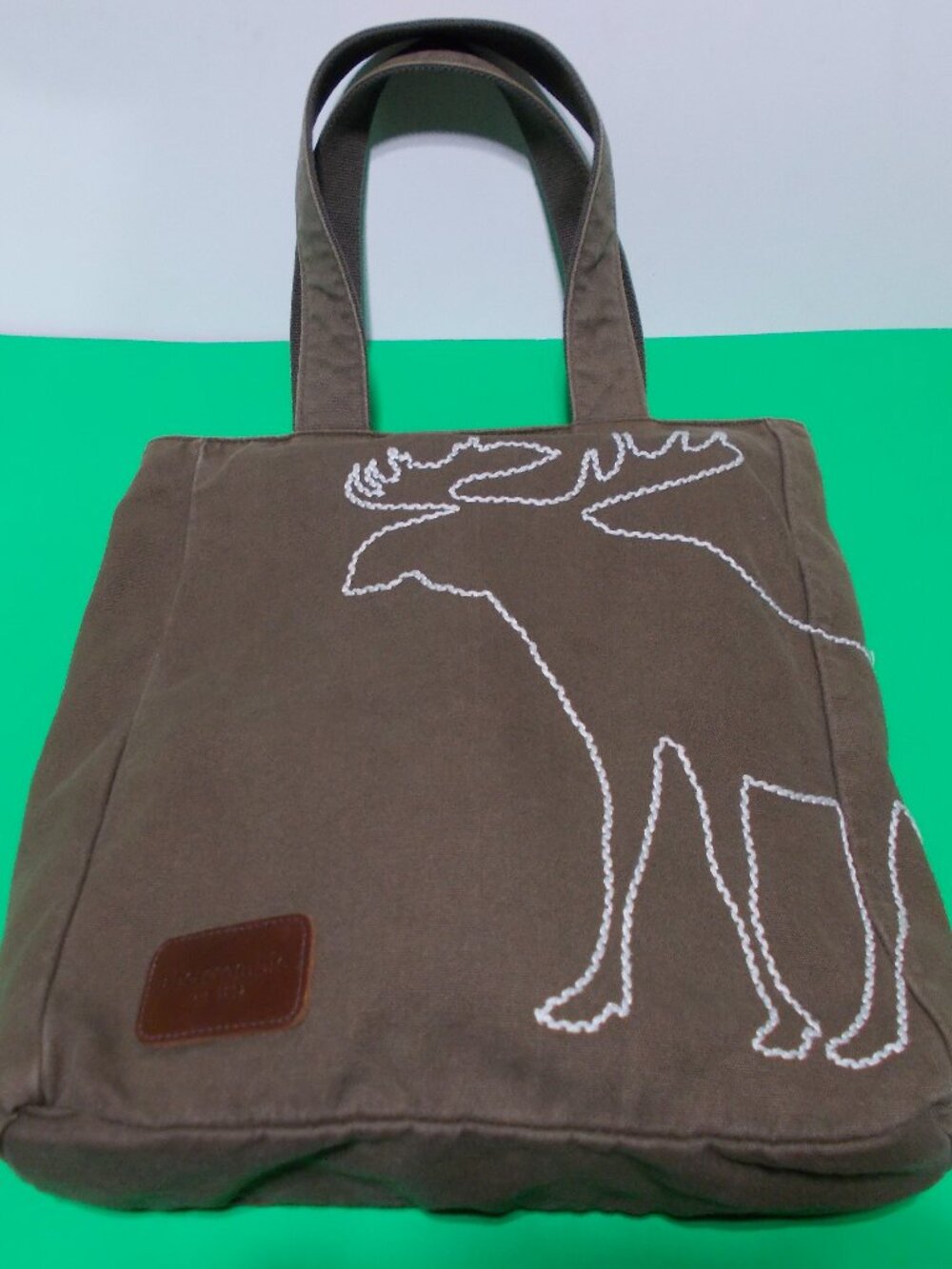 Abercrombie & Fitch Vintage Brown Moose Logo Canvas Tote Bag Preppy Y2K GUC